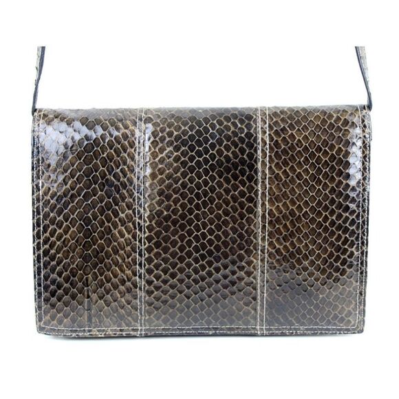VTG BROWN SNAKE SKIN BLACK REAL LEATHER LINED SHOULDER BAG X-BODY CLUTCH PURSE - Picture 7 of 16
